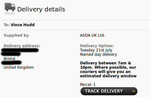 The email from Asda showing when I could expect delivery - the day I had chosen and paid for