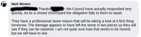 Mark Weston's answer to a question about raising funds for the grave's restoration.