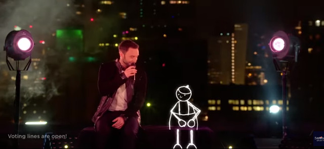 2015's winner Måns Zelmerlöw performing his winning song, Heroes during Eurovision 2021