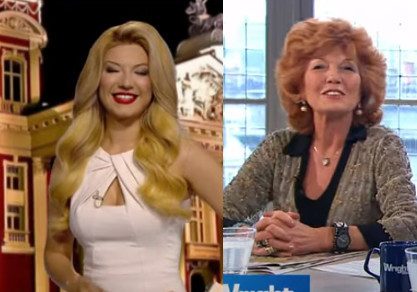 Bulgaria's score giver at Eurovision 2021, and Rula Lenska in 2017 on an episode of The Wright Stuff