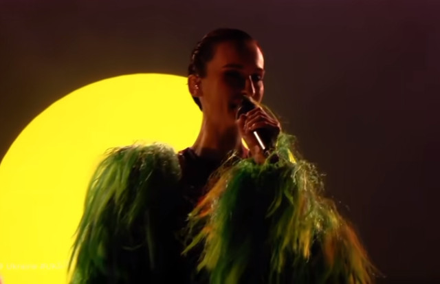 Ukraine's Go_A at Eurovision 2021 - but only the fur/sleeves were green