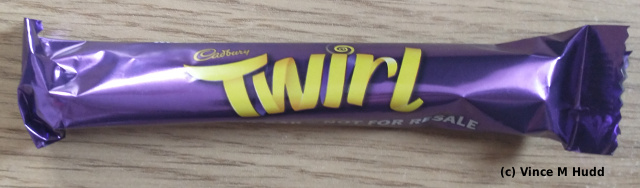 A single Cadbury Twirl bar in its wrapper
