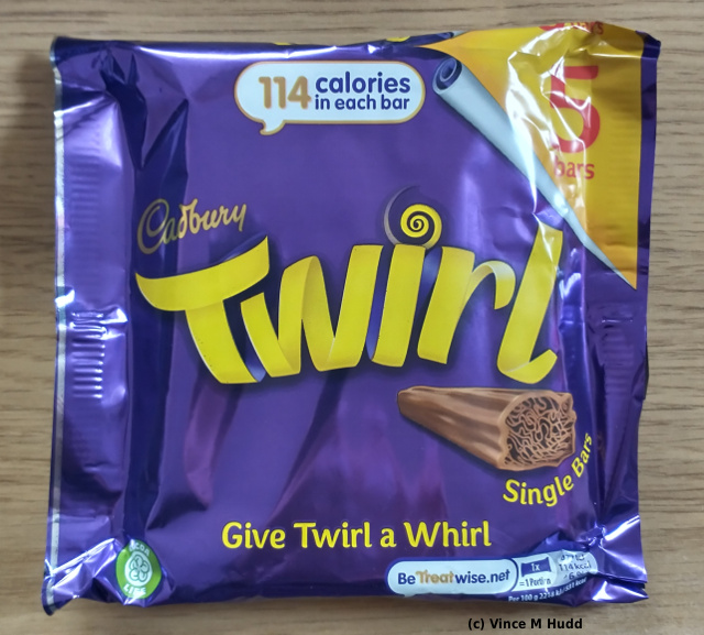 A packet of five Cadbury Twirls