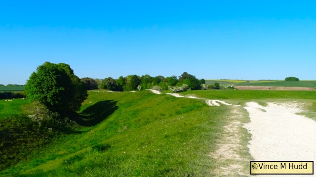 Looking from the outer bank to the right, taking in more of the henge.