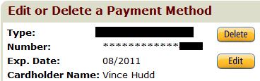 An example payment method still on the Amazon account associated with my old address